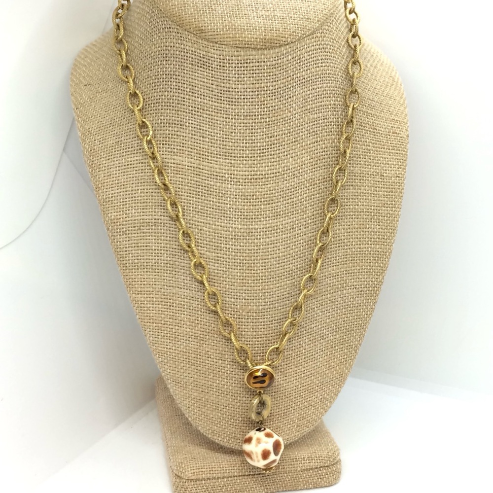 VINTAGE 90S Y2K GOLD TONE CHAIN SEA SHELL PENDANT NECKLACE CHARM BEACH VACATION